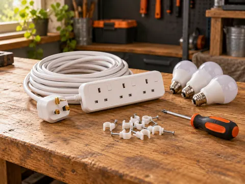 British extension sockets, light bulbs and electrical accessories